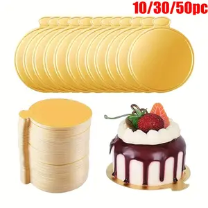 10/30/50pc Mini round cake cardboard golden mousse cake base, easy to hold handle baking dessert hard paper design, suitable for chocolate, pastries, cheesecake, etc., Cake Presentation, weddings, birthdays, Christmas, New Year, Valentine's Day, party