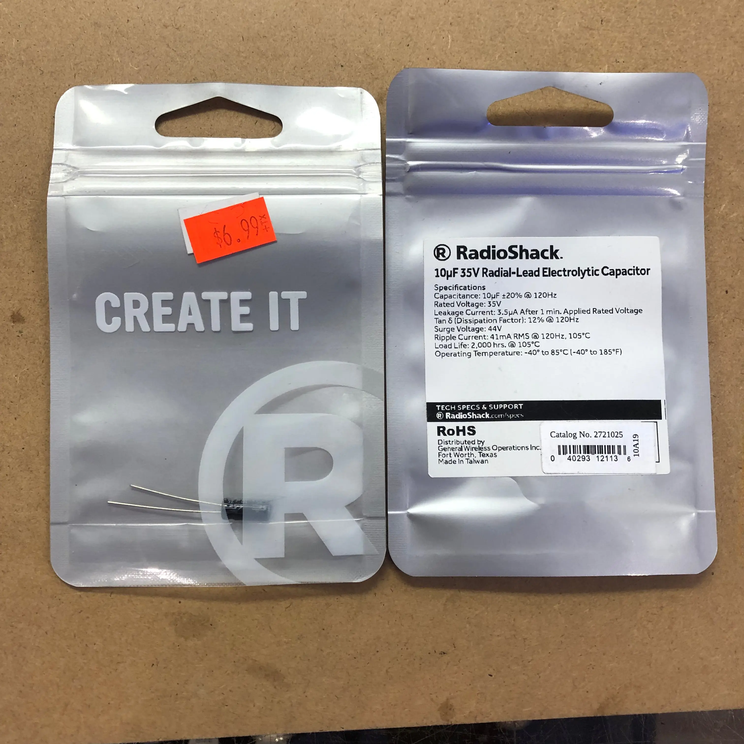 RADIOSHACK 10uF 35V RADIAL-LEAD ELECTROLYTIC CAPACITOR
