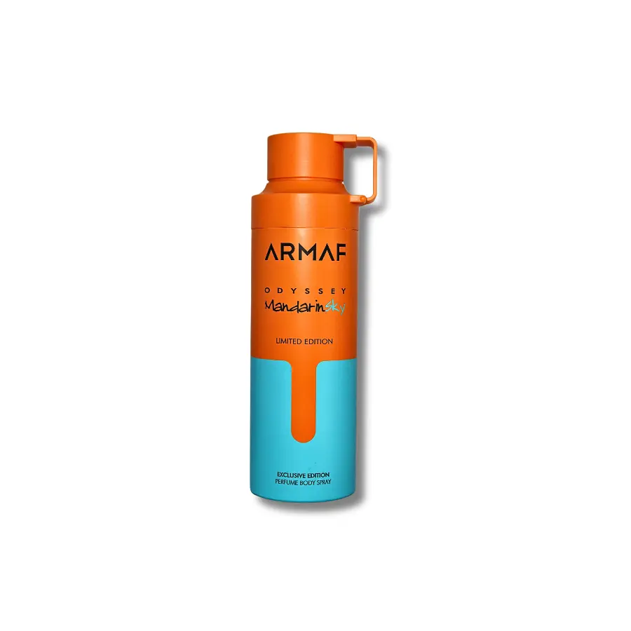 Armaf Odyssey Mandarin Sky Liquid Body Spray for Men, Long-Lasting Aromatic Citrus Woody Fragrance with Spicy Vanilla & Amber Notes, Bold Woody Scent, 6.8 fl oz (200ml), Bold Woody Fragrance