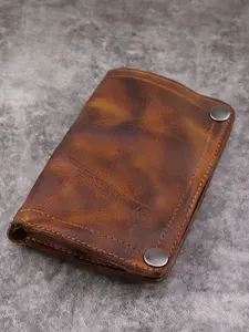 Vintage Leather Wallet for Men, Large Bill Holder, Top Grain Cowhide, Distressed Color, Vertical Square Card Case, Retro Style, Genuine Leather Wallets