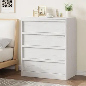 4 Drawer Dresser for Bedroom, 39in Tall Nightstand 4 Chest of Drawers with Large Storage, Small Modern Bedside End Table for Living Room, Nursery, Entryway - White