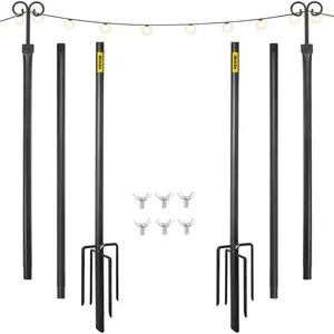 VEVOR String Light Poles, 2 Pack 9.7 FT, Outdoor Powder Coated Stainless Steel Lamp Post with Hooks to Hang Lantern and Flags, Decorate Garden, Backyard, Patio, Deck, for Party and Wedding, Black