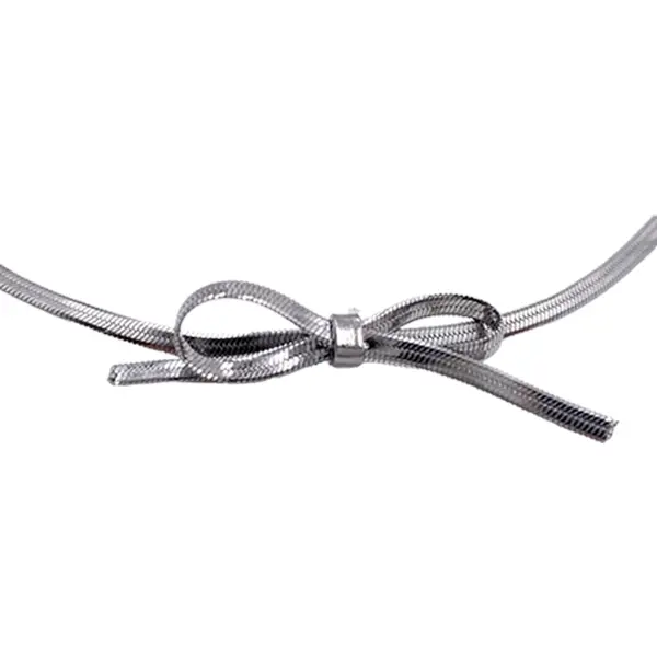Stainless Steel Bow Necklace - Elegant Design with Dainty Herringbone Chain