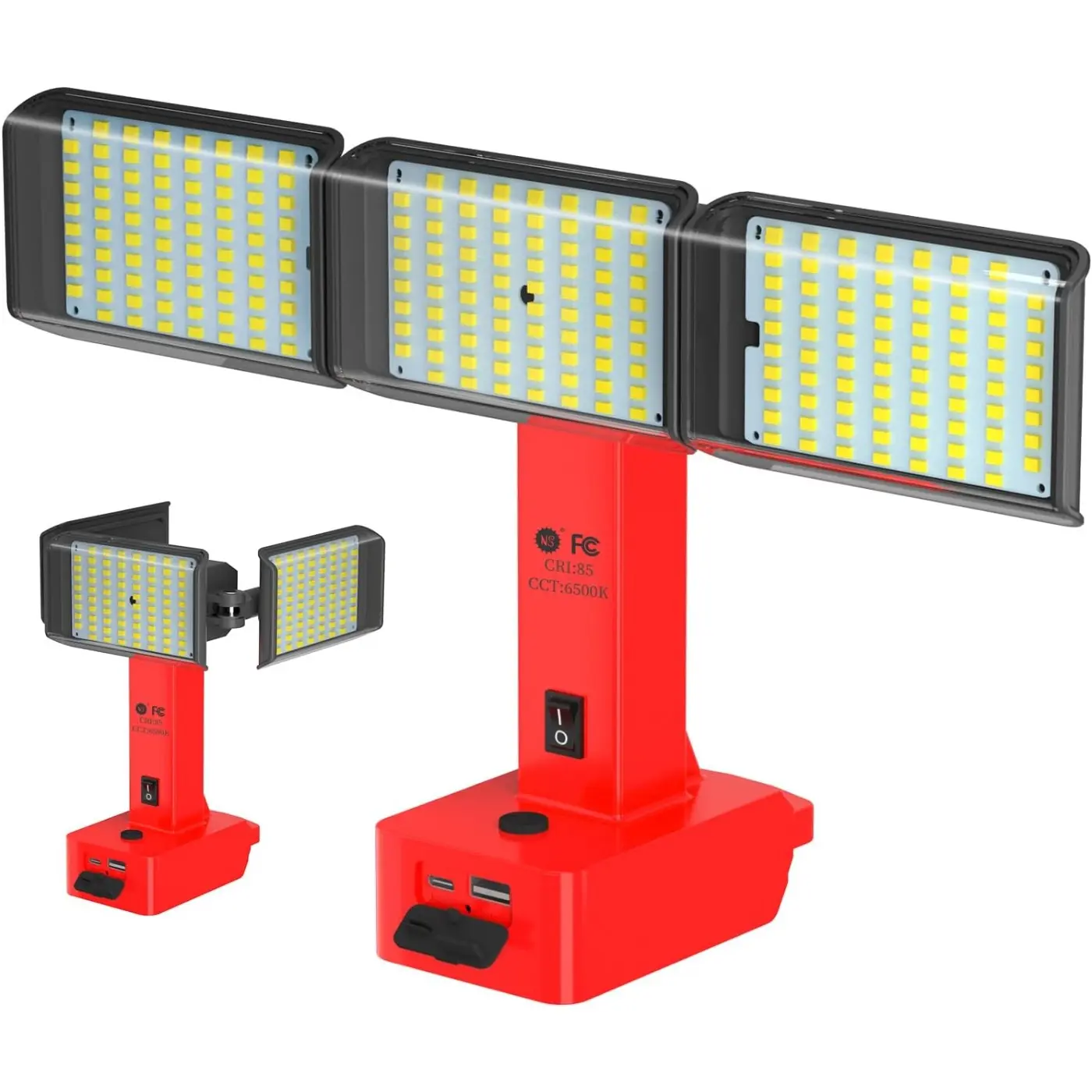 78W High Lumen Emergency Flashlight - 7800LM LED Flood Light, Foldable Multi-Panel with Hanging Arm, 360° Rotates, Type C USB Charging, Dewalt 20V/18V & Milwaukee M18 Battery Compatible, Adjustable Handheld Job Site Lighting for Homework, Fishing