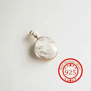 1pc S925 Sterling Silver Baroque Freshwater Pearl Pendant, French & Court Style Irregular Natural Pearl Charm Jewelry For Necklace Making,