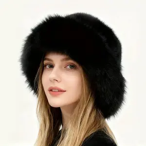 Fluffy Fur Outdoor Hats Winter Adult Fuzzy Hats Faux Fur Bucket Hat for Women Riding Warm Caps 100% Polyester Imported Pull-On Regular Fit One Size Fits Most