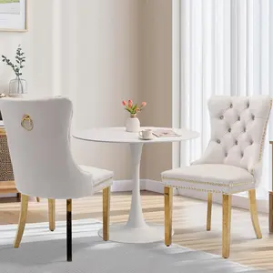 Velvet Dining Chair, Upholstered Tufted Dining Room Chair with Nailhead Trim and Stainless Steel Gold Leg ,Set of 2/4/6