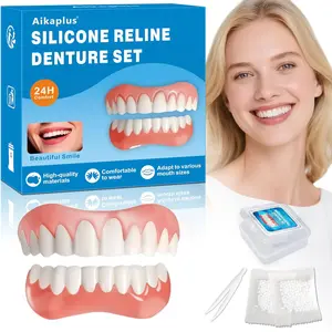Moldable False Teeth Veneers for Women & Men, Silicone Denture Set for Upper and Lower, Temporary DIY Dentures Fix Smile at Home Within Minutes