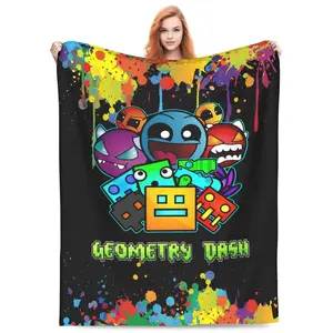 Soft Funny Throw Blanket Geometry Dash 3D Printing Blanket, Lightweight Throw Blankets Flannel Blankets, Ultra Soft Warm Air-Conditioning Bed Blanket For Bedroom Sofa Kids Adult 40"X30"