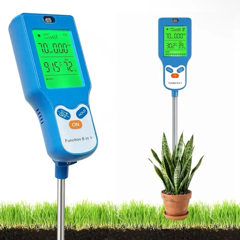 8-in-1 Digital Soil Moisture & pH Tester - Upgraded Backlit LCD Plant Monitor for Moisture, pH, Fertility, Light, Temp (℃/℉), Humidity for Garden, Farm, Indoor Use