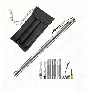 ortable Outdoor Multi-Tool Survival Rod, Detachable Lightweight Aluminum Alloy Emergency Gear, Car Window Breaker Fire Starter Whistle Compass for Camping Hiking Travel Personal Safety