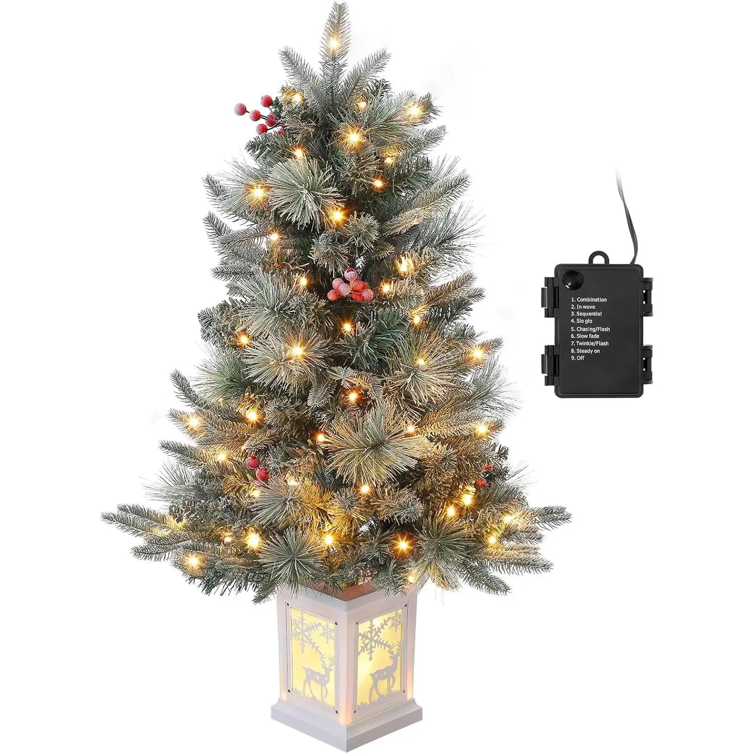 【Christmas Gift】3Ft Christmas Tree Prelit Christmas Tree Snow Flocked Small Artificial Christmas Trees with 78 Warm LEDs of 8 Modes Xmas Tree Battery Operated Timer Function