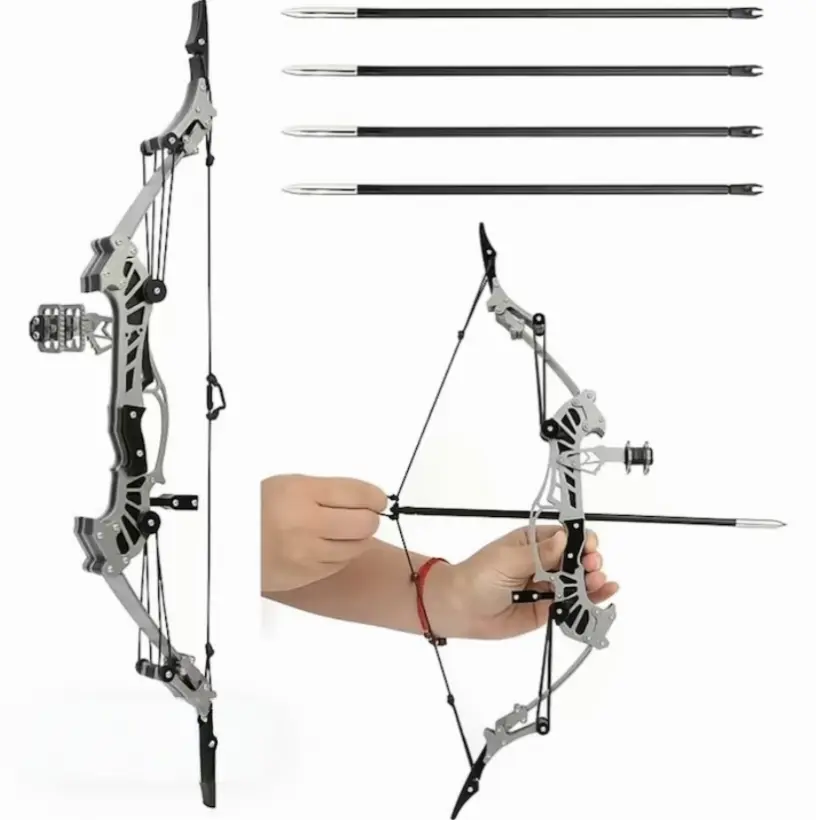 Stainless Steel Compact Mini Compound Bow Set - Archery Kit for Beginner Archers, 4 Arrows, 0.278lb Lightweight Portable for Camping, Outdoor Leisure, Ideal Gift for Archery Lovers