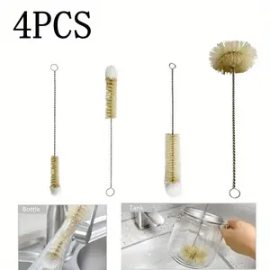 4-piece cup brush set, suitable for narrow neck water bottles, straw tube bottles, keyboard cleaning, water bottle cleaning brush, flexible and bendable thick wire cleaner, long handle