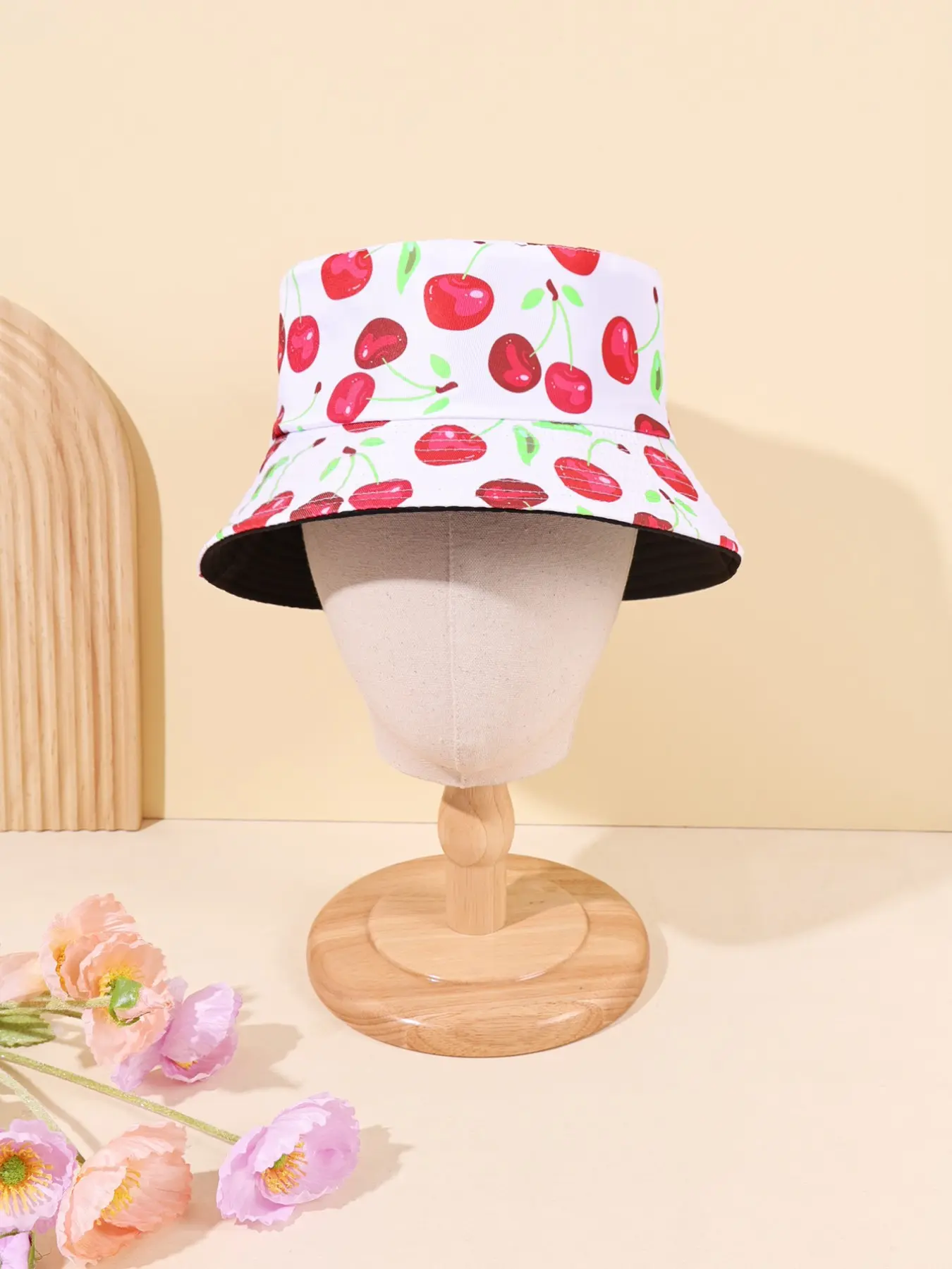 Cute Cherry Printed Bucket Hat, Breathable and Adjustable, Sweet Casual Outdoor Accessory, Perfect for Beach and Daily Wear