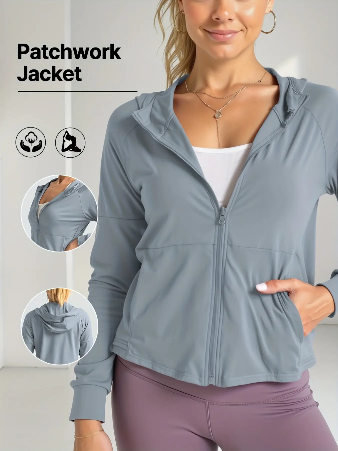 Women's Full-Zip Hooded Sports Jacket, Sport Outerwear, Lightweight Running Coat with Pockets, Ideal for Yoga, Gym, and Various Fitness Activities