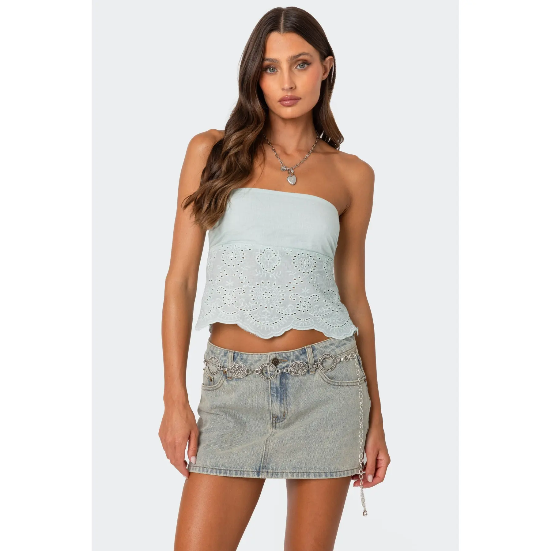Scalloped Eyelet Tube Top