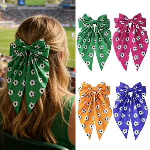 Football Season Hair Clip, Colorful Football Pattern Elastic Fabric Ribbon, Soft Cute Fashion Accessory, Perfect for Soccer Fans