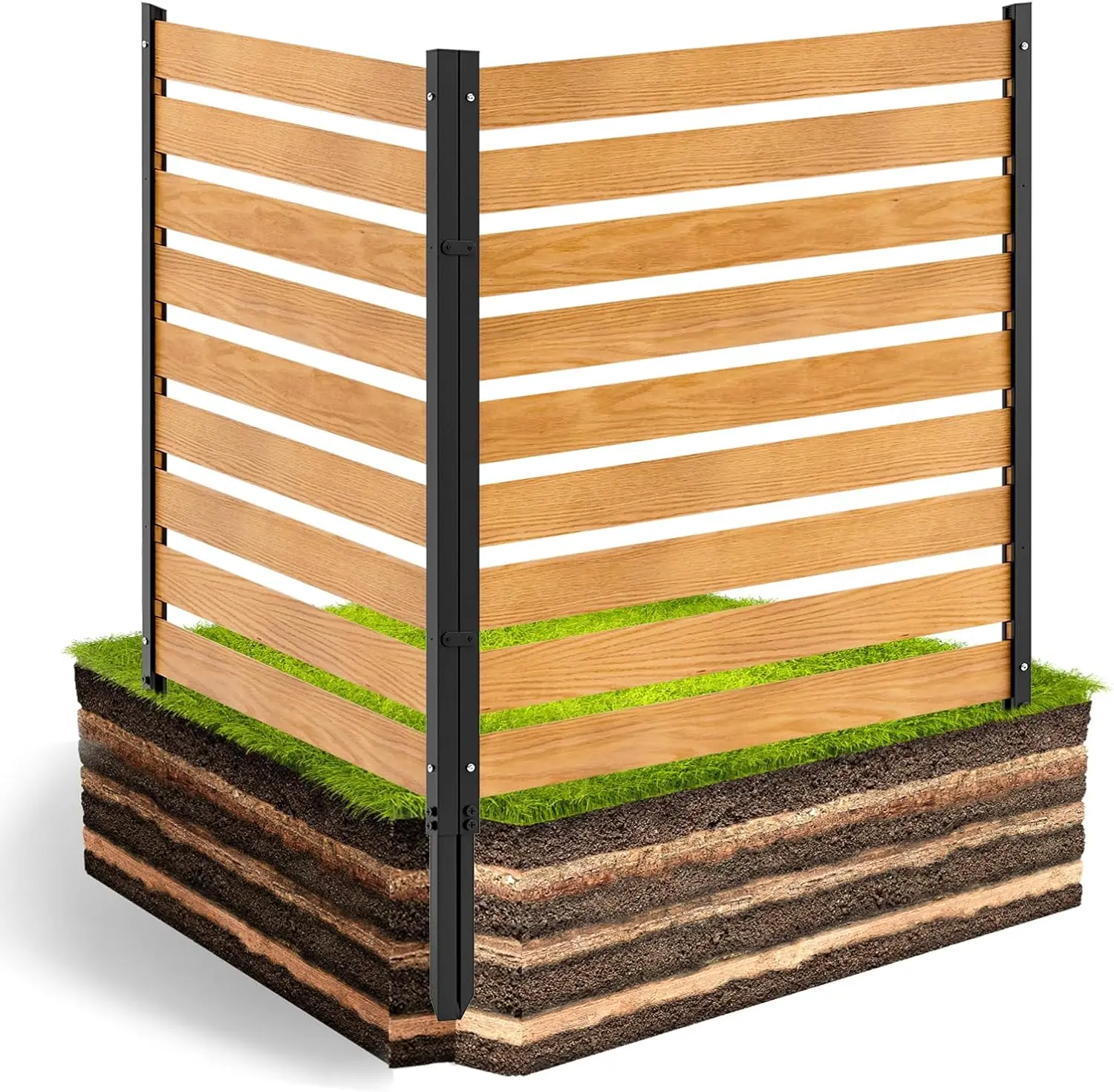 Naudacaa Solid Wood Outdoor Privacy Fence Screen with Metal Stakes - Weather-Proof, Multi-Size Louvered Privacy Shield for Pool Equipment, Trash Can - Durable Home Improvement Garden Enclosure