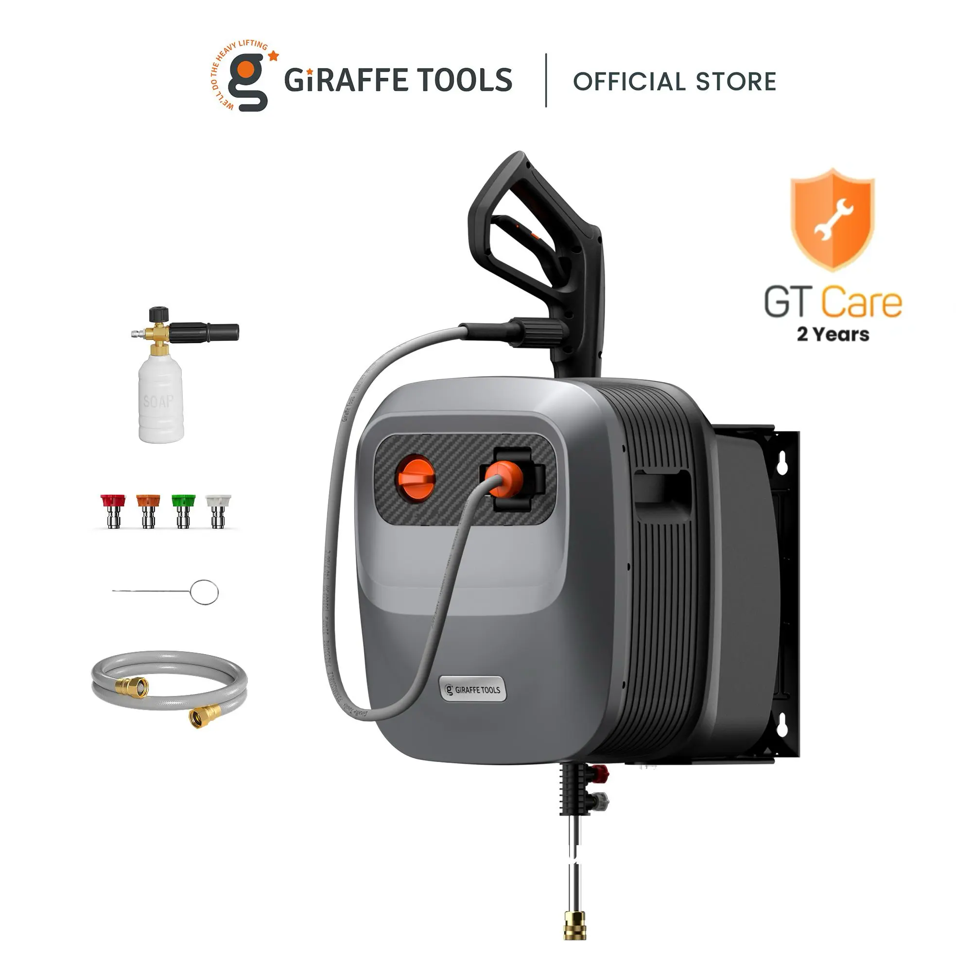[SummerFinds] Giraffe Tools Grandfalls G20 Pro Pressure Washer 1900 PSI 2.0 GPM with 65FT Hose Reel 4 Nozzles 180° Swivel Bracket for Car Patios and More
