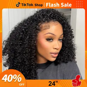 Half Wig Human Hair Glueless Wigs Upgrade 3 IN 1 Half Wig With Drawstring Seamless Clip Ins Flip Over Kinky Curly Half Wig Human Hair 200% Density Wear Go Glueless Wigs 100% Human Hair Wig Beginner Friendly For Women