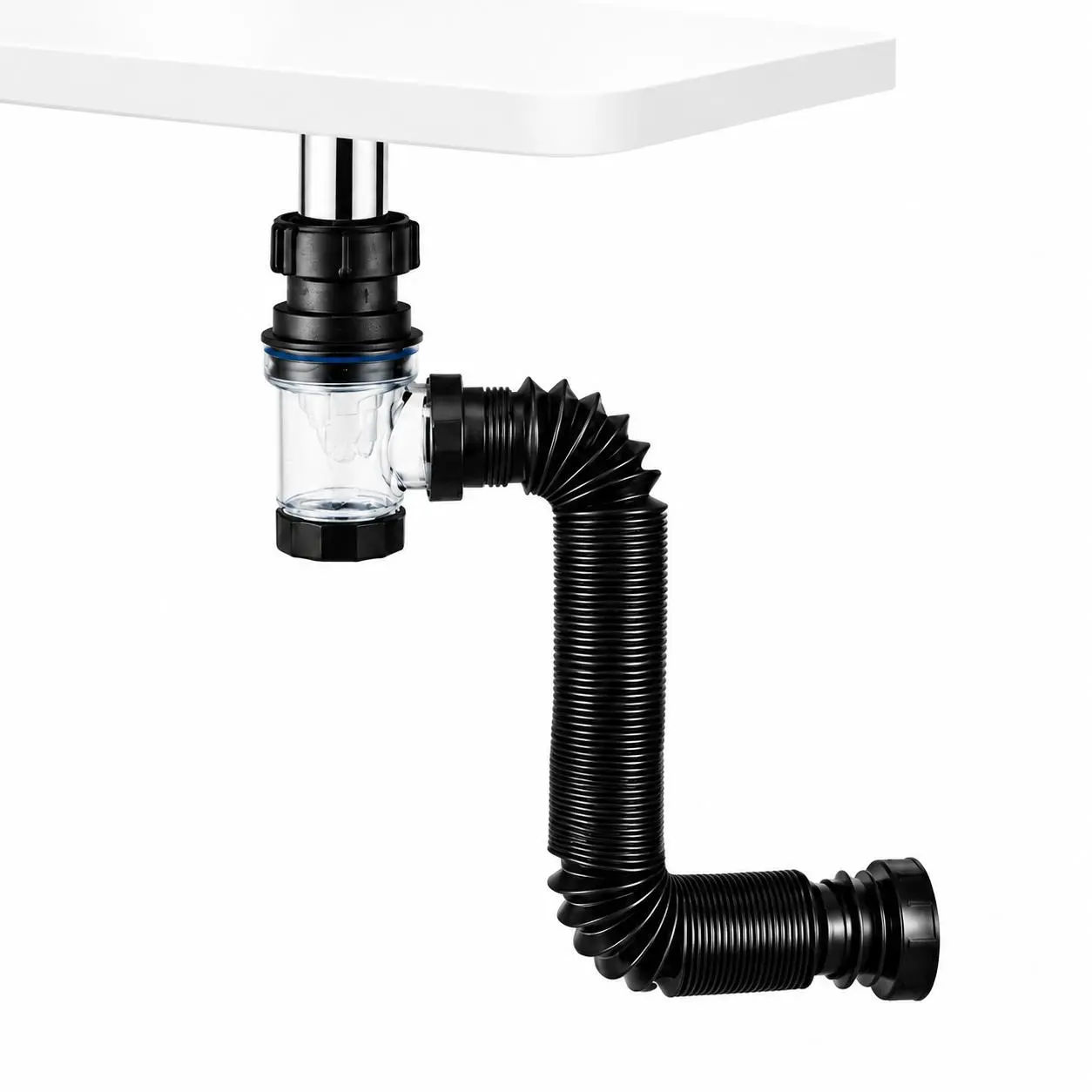 1 Pack Bathroom Sink Drain Kit with Expandable P-Trap Pipe, Adjustable Straight or Side Mount Design, Premium Stainless Steel & ABS Construction, Easy Install Vanity Sink Drain Replacement