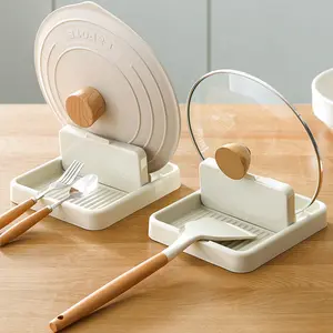 Kitchen Pot Lid Rack - Modern Plastic Organizer for Pot Lids, Cutlery & Tableware, 190x170x300mm, Lightweight & Sturdy, Warm White