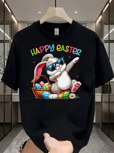 Men's Casual T Shirt Happy Easter Bunny Fashion Glasses Egg Basket Graphic Tees Men Fashion Holiday Gift Adult Men