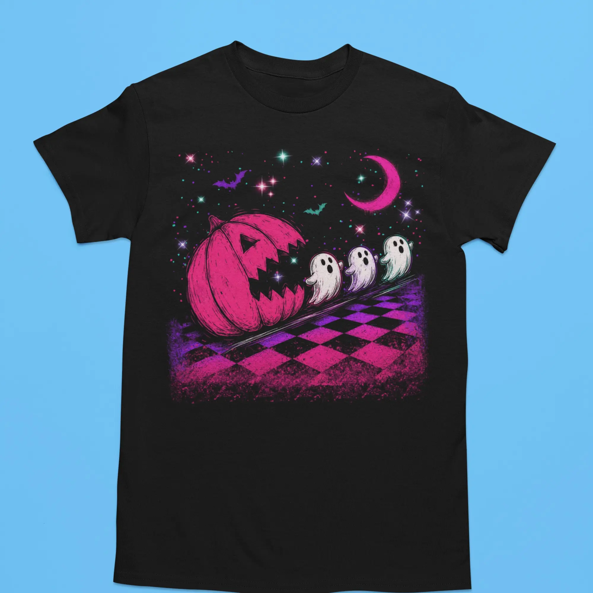 Vintage Pumpkin Chasing Ghosts Graphic Tshirt