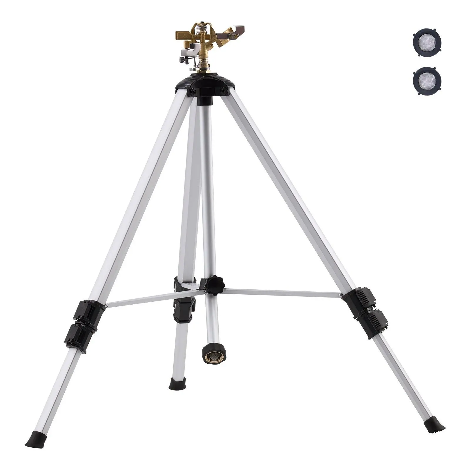 【Summerfinds】VEVOR Impact Sprinkler on Tripod Base, Heavy Duty Tripod Sprinklers with Brass Head & 3/4" Connector, 360 Degree Large Area Coverage Irrigation Sprinkler, Adjustable Heights Sprinkler for Yard Gray