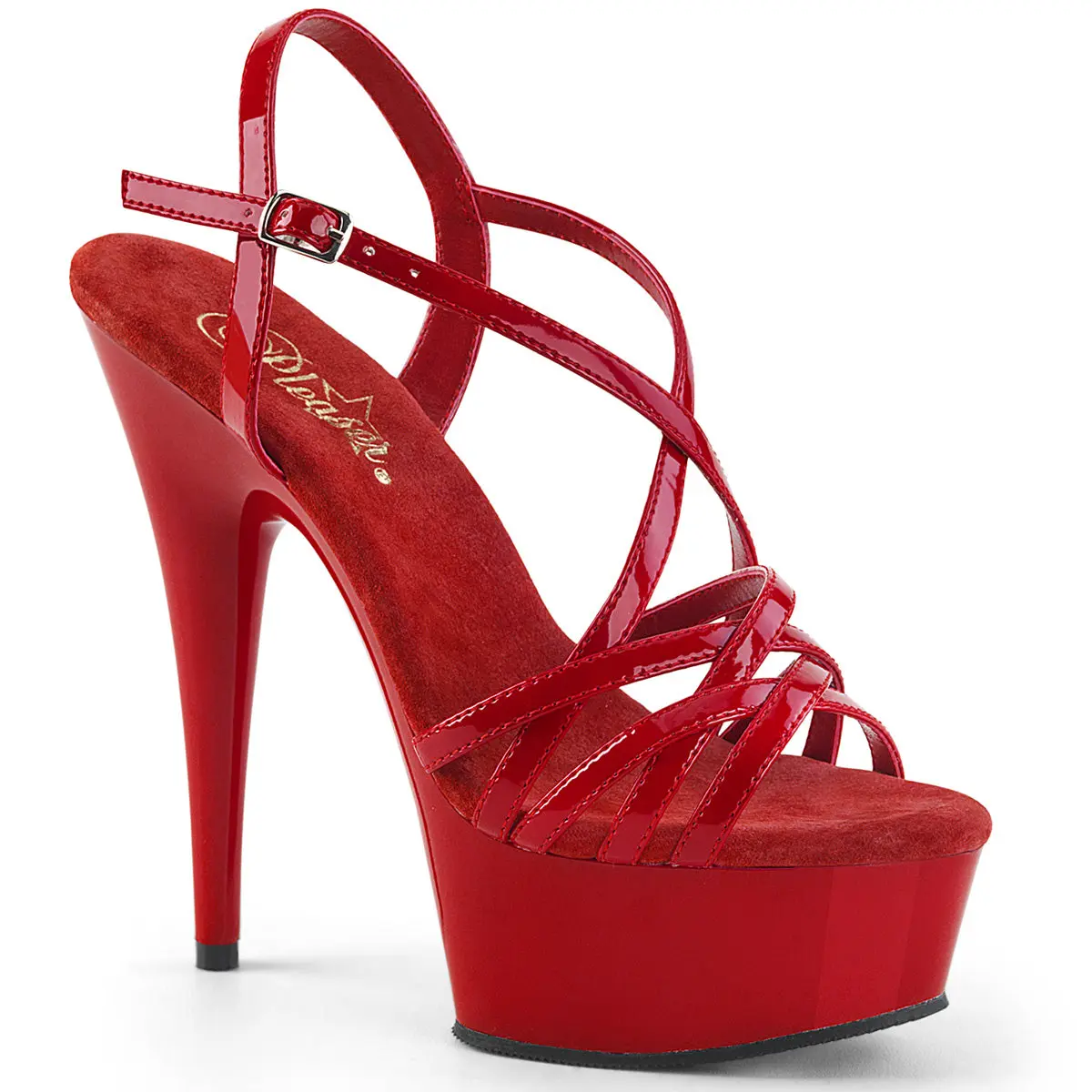 Pleaser Delight-613 Women's Elegant Stiletto Heels, Red Criss-Cross Ankle Strap Platform Shoes with 6" Heel, Footwear, Classy, Stylish, High Heel