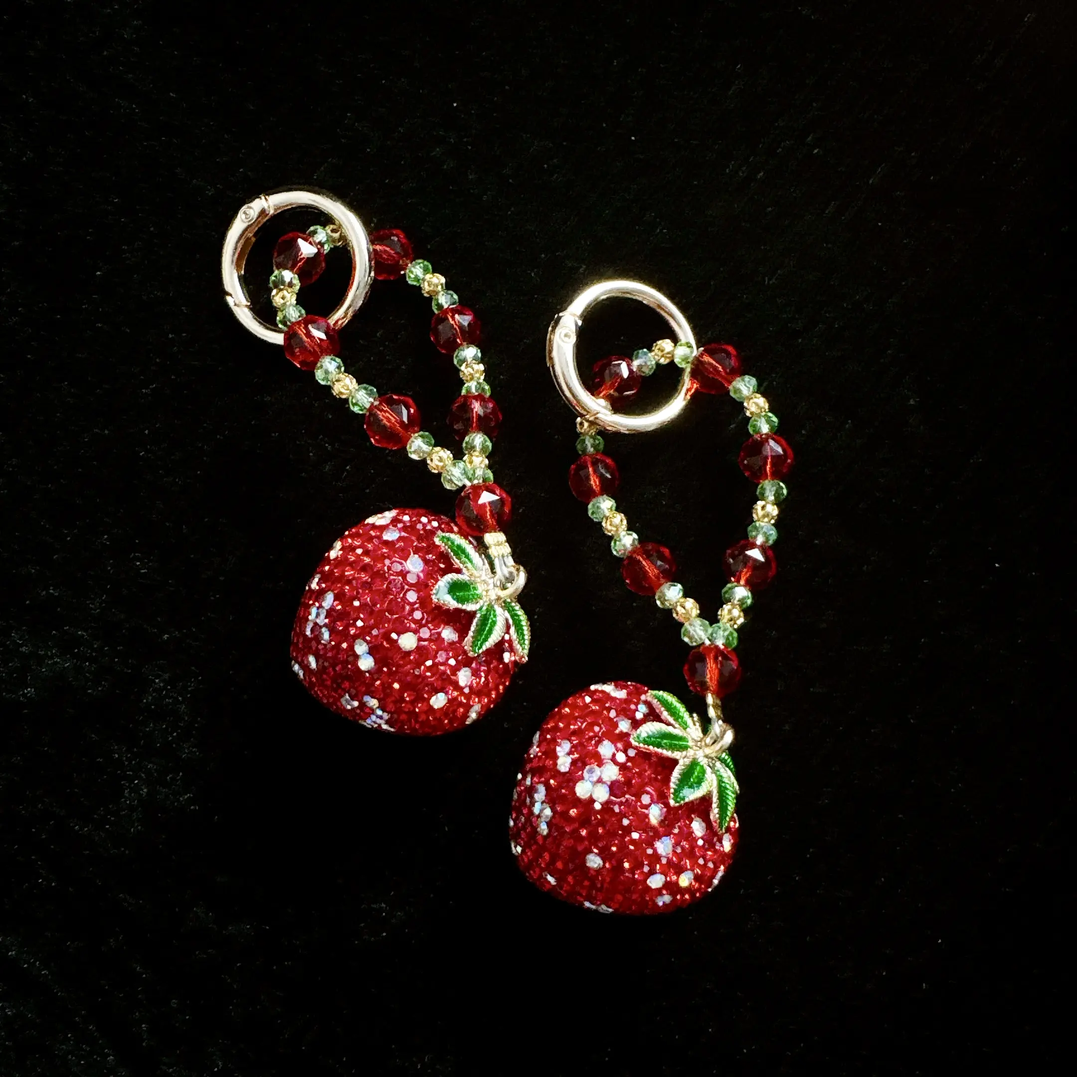 Handmade Beaded Strawberry Phone Charm with Sparkling Accents - Cute Charms Keychain by Ally&Coco's Studio, Fashion Accessory for Bag Decor, Attach to Phone or Bag, Keychain For Bags