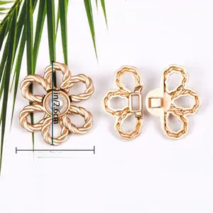 Flower Button Sets 8 Pack Adjustable Waist Tightener with Black Silver Light Gold Frosted Gold Premium Metal No Sew No Tools Detachable Decorative Buckles for Jeans Pants Skirts Sleeves