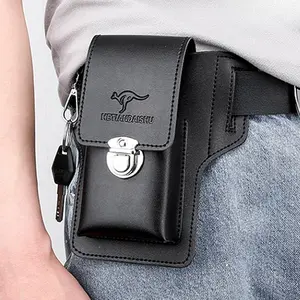 Men's Leather Vintage Waist Bag, Adjustable Waistband Bag, Belt Phone Holster Travel Hiking Wallet Case Anti-Slip Durable Outdoor Accessories Waterproof Hiking Gear, Casual Waist Bag, Travel Essentials