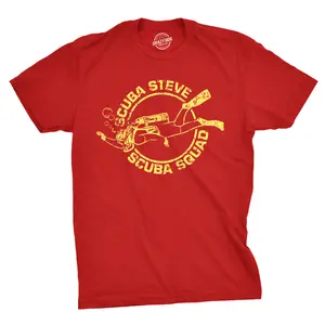 Scuba Steve Scuba Squad T  Shirt Funny Vintage 90s Hilarious Retro Saying Cool Mens Funny T Shirts Cool Vintage Fashion T-Shirt Gift Classic Menswear Vintage Apparel for Men Funny Movie Short Sleeve Novelty Red