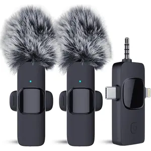 Wireless Lavalier Microphone for iPhone Android Camera with Furry Windproof Covers, Dual Lavalier Microphone for Interviews, Live Streaming, YouTube,, Plug-Play, 3-in-1 Receiver
