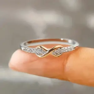Two-Tone Infinity CZ Engagement Style Ring! Dainty Gold Silver Band, Luxury Easter Jewelry for Women