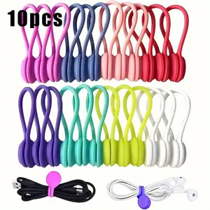 [Reusable Magnetic Silicone Cord Ties] 10pcs Magnetic Silicone Cable Ties - Reusable Cord Organizer for USB, Headphones & Keychains - Perfect Gift for Halloween & Christmas