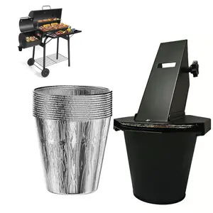 Upgraded Grease Bucket with Lid and 12 Liners, Drip Bucket for Smokers and Grills, Easy-Clean Grease Catcher
