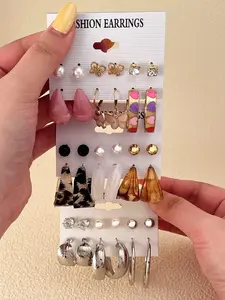 Mixed Color Fashionable Earrings, Fashion Jewelry for Party, Daily Clothing Decor, Trendy All-match & Exquisite Jewelry for Birthday Gift, Dangle Earrings Set, Earring Stacking Set