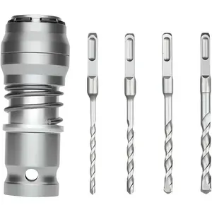 Rotary Hammer Adapter with Impact Drill Bits Set, Heavy-Duty Electric Drill to Hammer Converter Kit with 4 SDS Plus Bits for Brick, Concrete, Stone and Wall Drilling