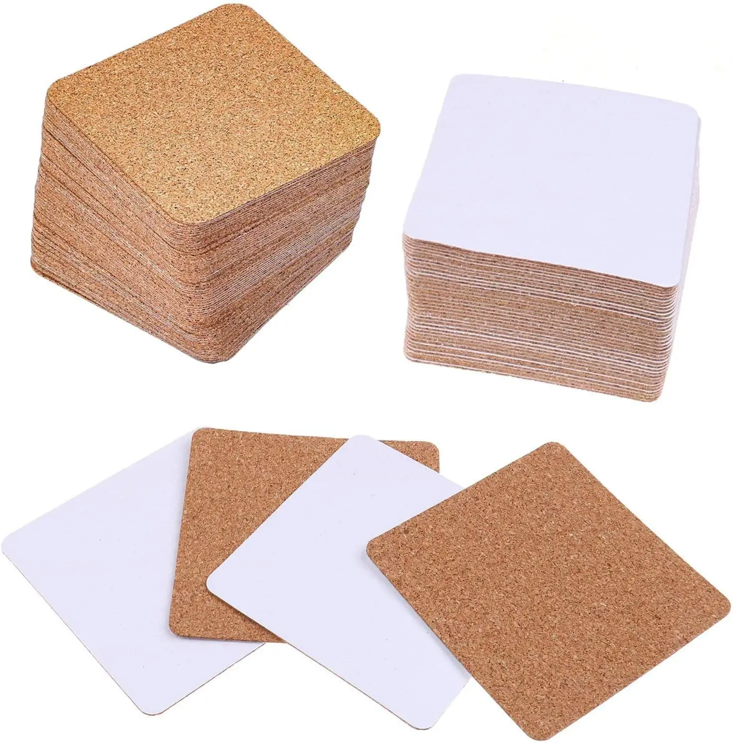 80 Pieces Self-Adhesive Cork Squares Set, 3.5 x 3.5 Inches Cork Squares Cork Board Squares Backing Cork Tiles Sheets Cork Mat for Coasters and DIY Crafts