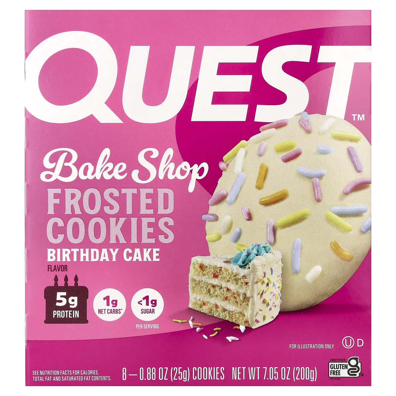 Quest Nutrition Bake Shop Frosted Cookies, Birthday Cake, 8 Cookies, 0.88 oz (25 g) Each