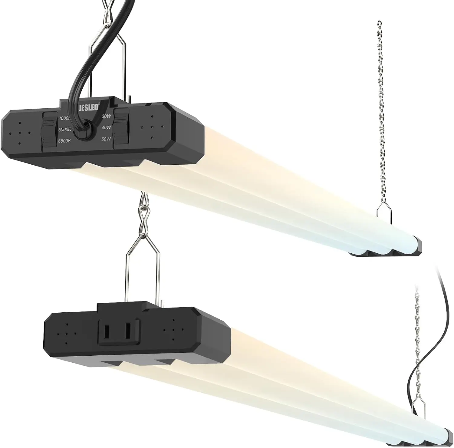 ETL LED Shop Lights 4FT, 3CCT Selectable 4000K/5000K/6500K, Adjustable 30W/40W/50W, 7500LM Super Bright (300W Equivalent), Linkable Utility Light for Garage, Ceiling or Hanging Mount, ETL, 2 Pack