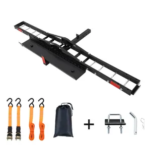 Garvee 71" Self-Storing Carbon Steel Motorcycle Loading Ramp Carrier, 600 lbs Capacity with Anti-Rattle Stabilizer, Adjustable Wheel Chock & Ratchet Straps – Fits 2" Hitch Receiver for Cars, Trucks, SUVs