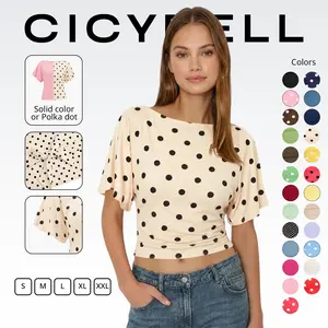Cicy Bell Womens Summer Wrap Tops Casual Short Sleeve Tie Back Cinched Waist T Shirts Trendy Boat Neck Blouse in Soft Viscose Fabric - Womenswear