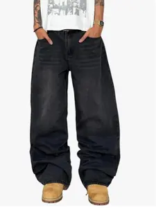 Men's Loose Fit Jeans Plain, Vintage Skateboard Style, Casual Wide Leg Pants, Hip Hop Denim, Comfortable and Stylish, Streetwear