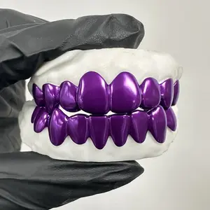 Custom Purple Electroplating Solid 925 Silver Hand Out Teeth Grillz Hip Hop Grillz
