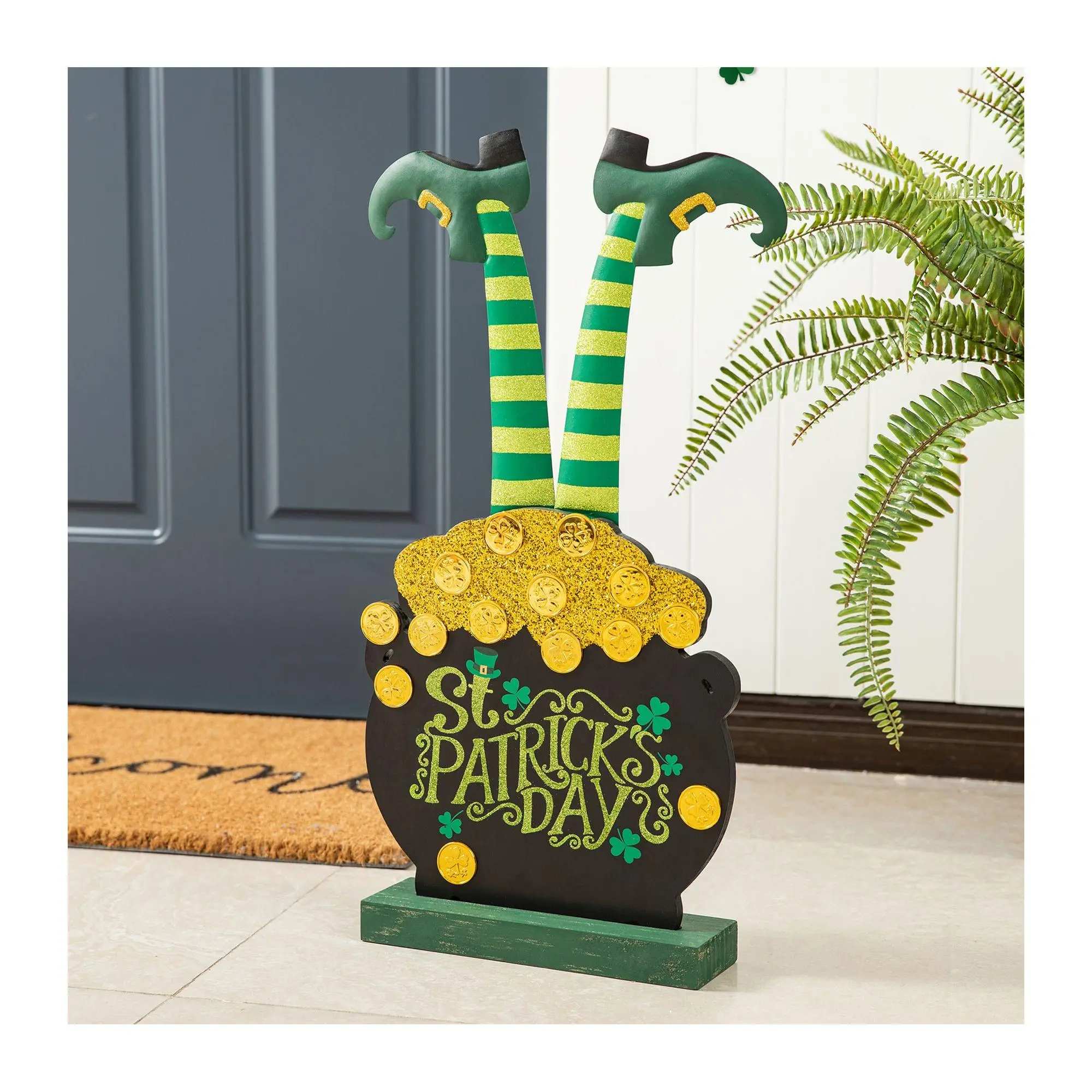 Glitzhome 24'' St. Patrick's Leprechaun Pot ofold Porch Sign Glitzhome 24'' St. Patrick's Leprechaun Pot ofold Porch Sign