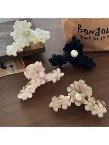 Whimsical Embroidered Floral Claw Clip | Dreamy Pearl-Encrusted Hair Clip for Ethereal Updos | Romantic Cottagecore Accessory